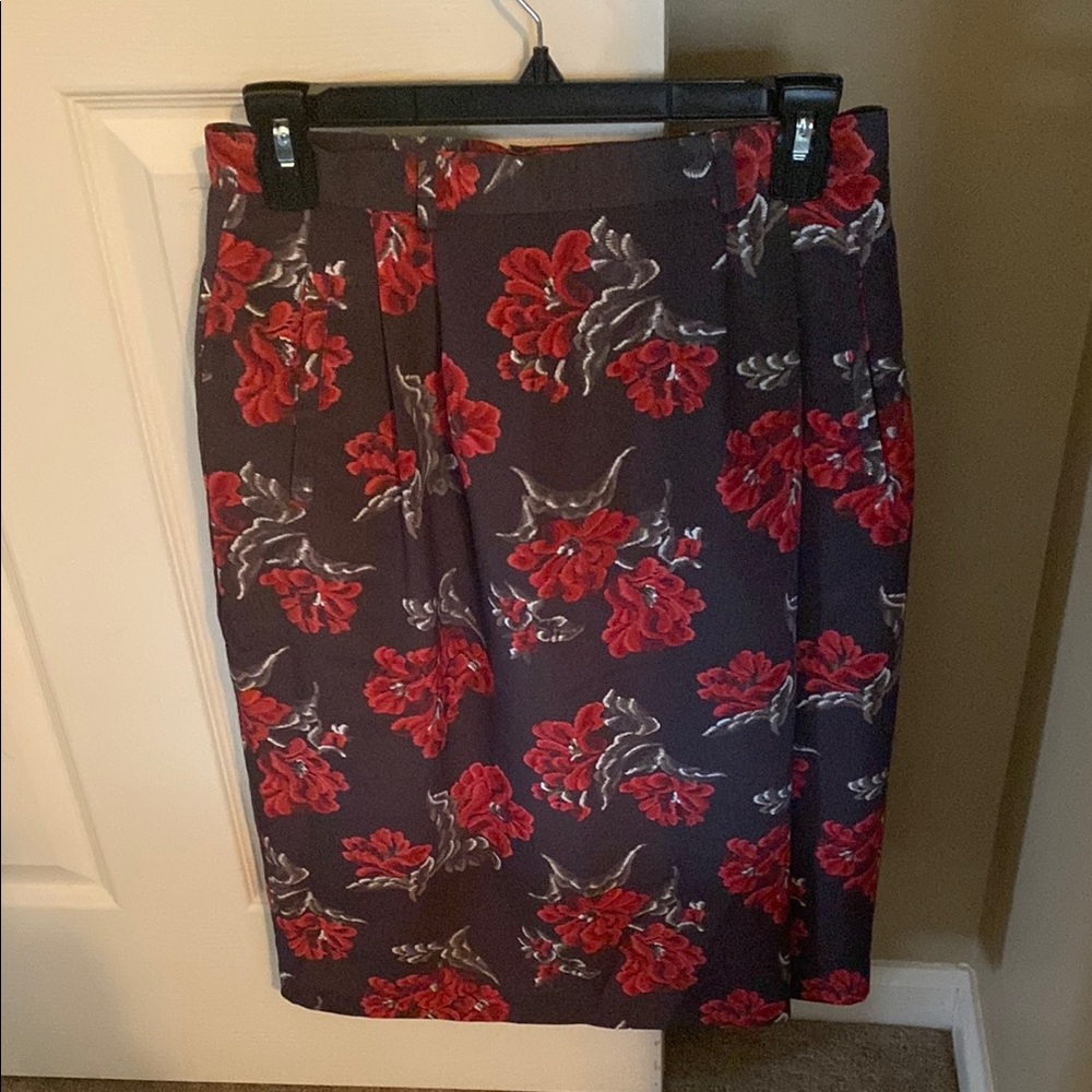 Red and Black Pleated Pencil Skirt for Work
